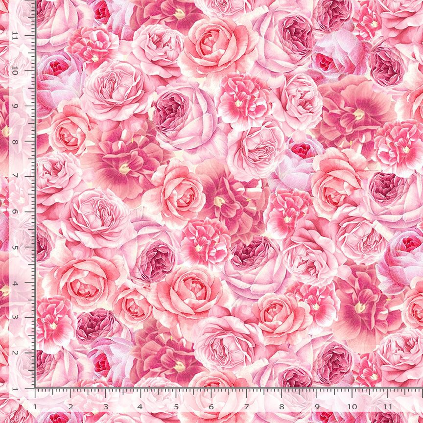 Timeless Treasures Belle Fleur Packed Pink Roses Quilting Cotton Fabric- Rose