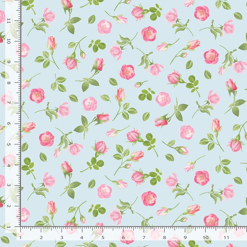 Timeless Treasures Belle Fleur Tossed Tiny Roses Quilting Cotton Fabric- Blue