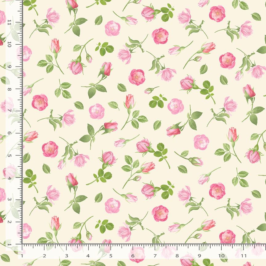 Timeless Treasures Belle Fleur Tossed Tiny Roses Quilting Cotton Fabric- Cream
