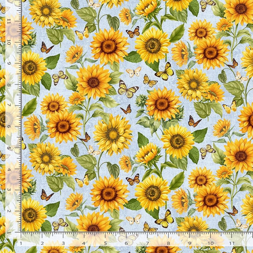 Timeless Treasures Sunflower Farm Tossed Sunflowers Quilting Cotton Fabric- Sky
