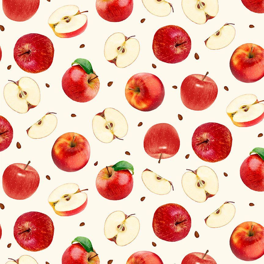 Timeless Treasures Orchard Valley Apples & Slices Quilting Cotton Fabric- Cream