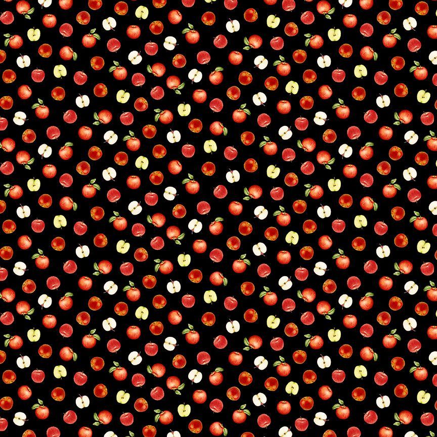 Timeless Treasures Orchard Valley Mini Apples & Slices Quilting Cotton Fabric- Black