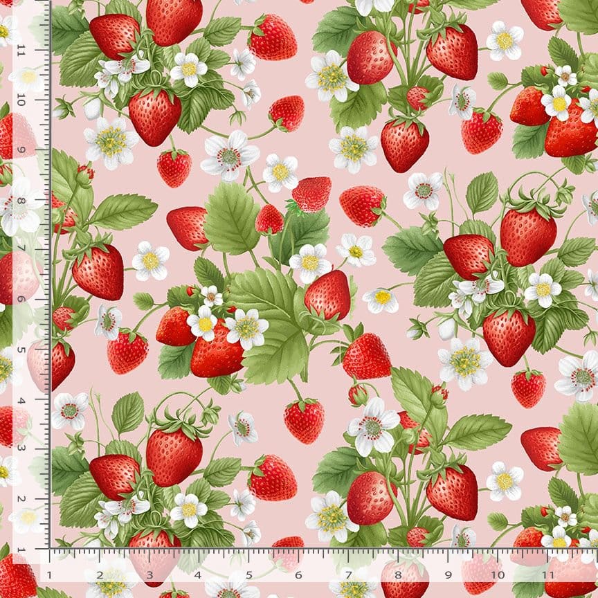 Timeless Treasures Berry Sweet Strawberries Bouquet Quilting Cotton Fabric- Pink