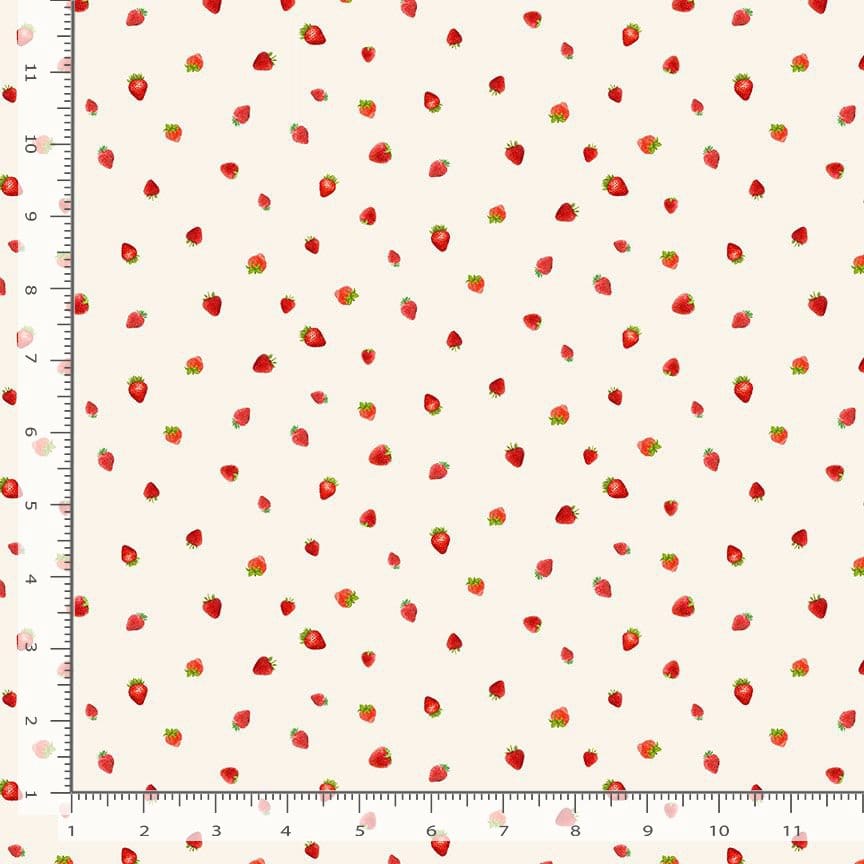 Timeless Treasures Berry Sweet Mini Strawberries Quilting Cotton Fabric- Cream