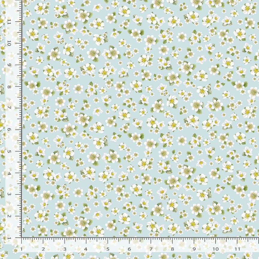 Timeless Treasures Berry Sweet Strawberry Blossoms Quilting Cotton Fabric- Sky