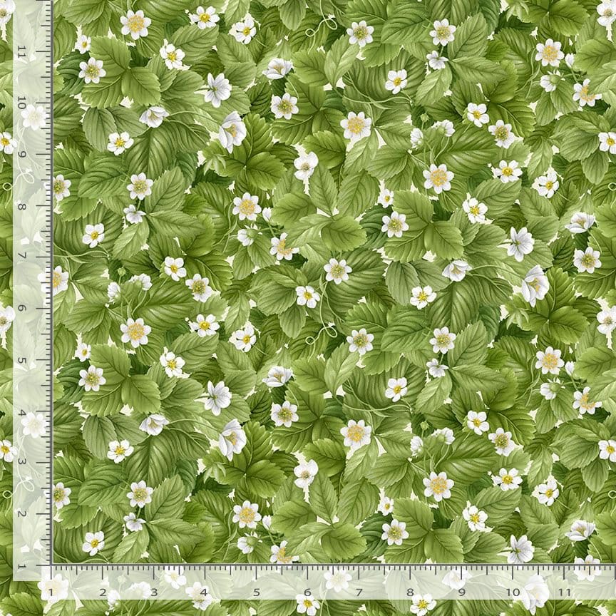 Timeless Treasures Berry Sweet Packed Strawberry Leaves Quilting Cotton Fabric- Green