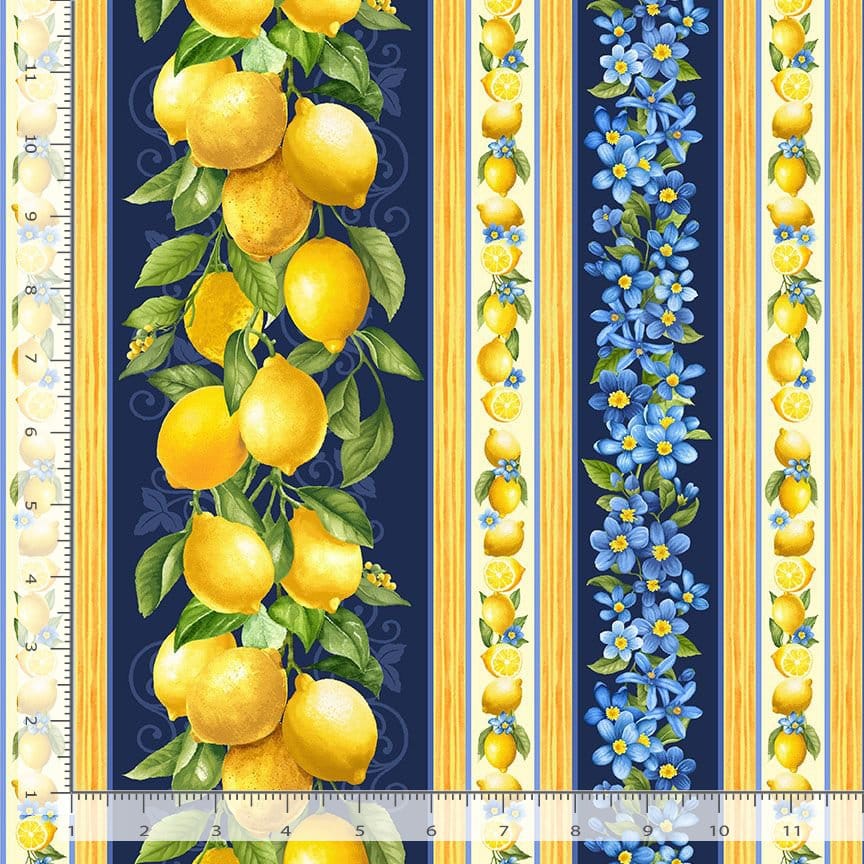 Timeless Treasures Limoncello Lemon 11" Stripes Quilting Cotton Fabric- Navy