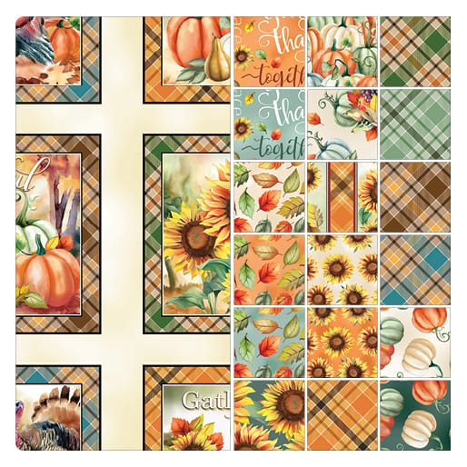 Benartex Give Thanks Twill Plaid Quilting Cotton Fabric- Green/Multi