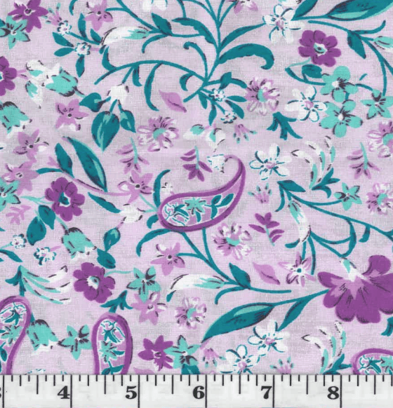 Kalia Lilac Paisley Floral Poly Cotton Fabric
