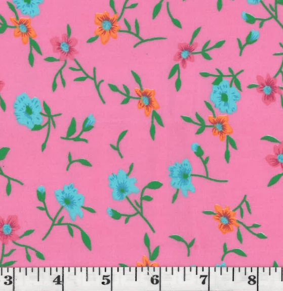 Leona Pink Floral Poly Cotton Fabric