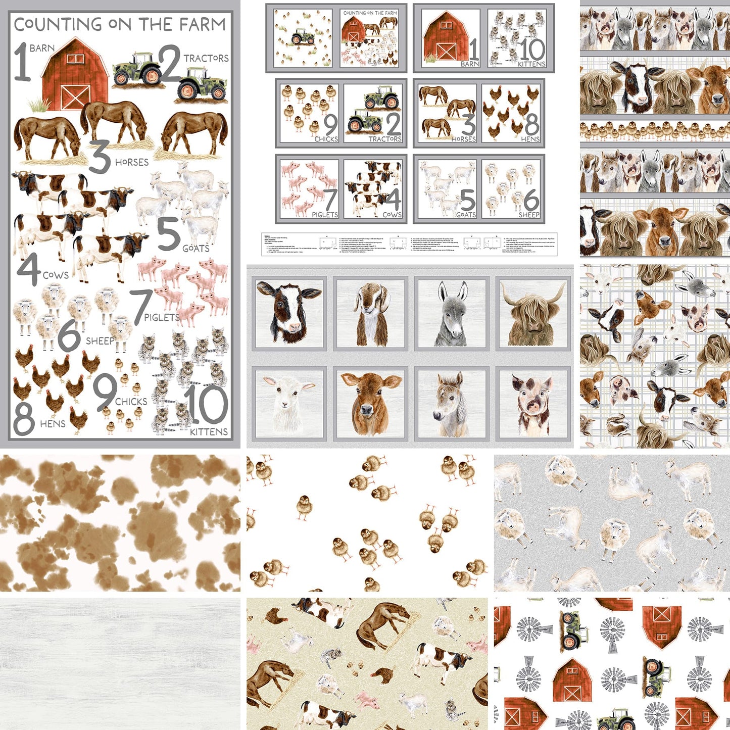 Blank Quilting Little Seedlings Farm Goats and Sheep Quilting Cotton Fabric- Light Grey