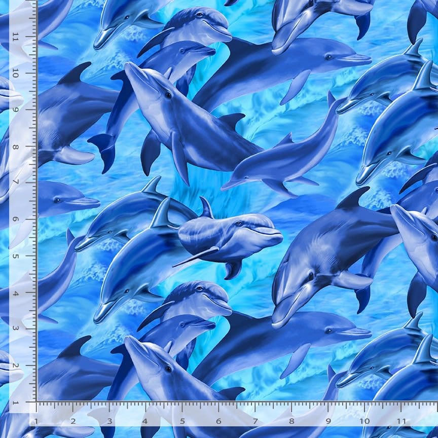 Timeless Treasures Ocean Life Deep Blue Sea Dolphins Quilting Cotton Fabric- Blue