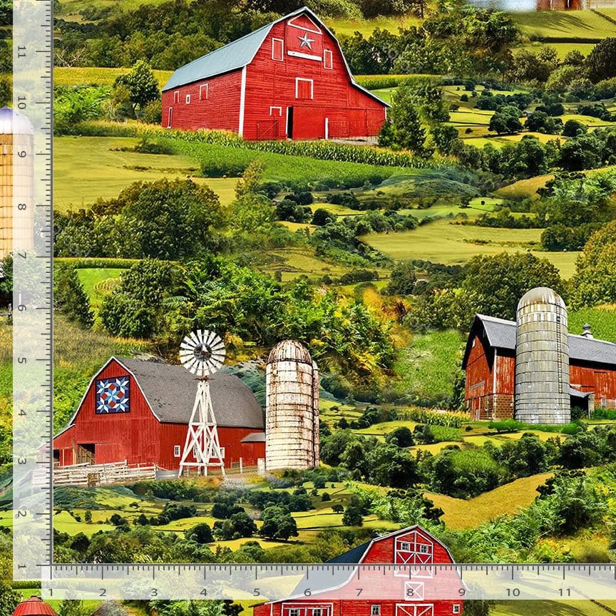 Timeless Treasures Rolling Hills Pasture Scenic Quilting Cotton Fabric- Green