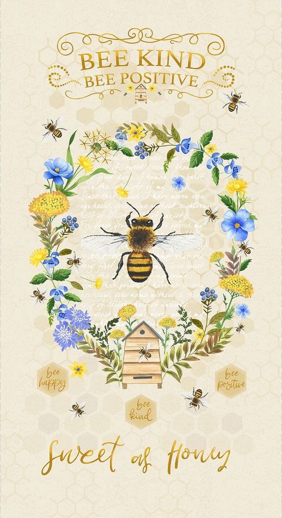 Timeless Treasures Bee Kind 24" Panel Quilting Cotton Fabric- Beige