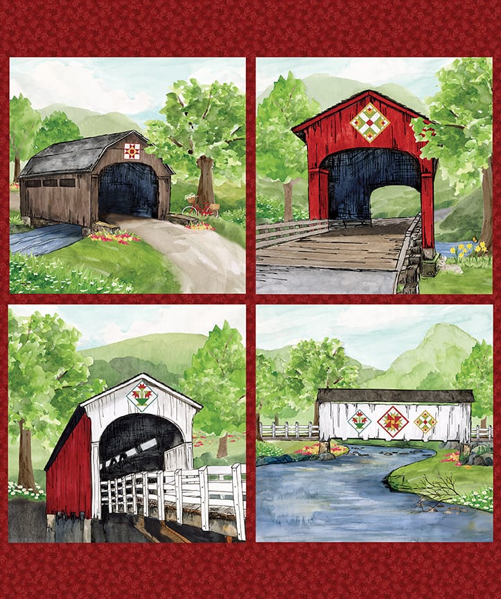 Riley Blake Covered Bridges in Spring Covered Bridges 36" Pillow Panel Quilting Cotton Fabric