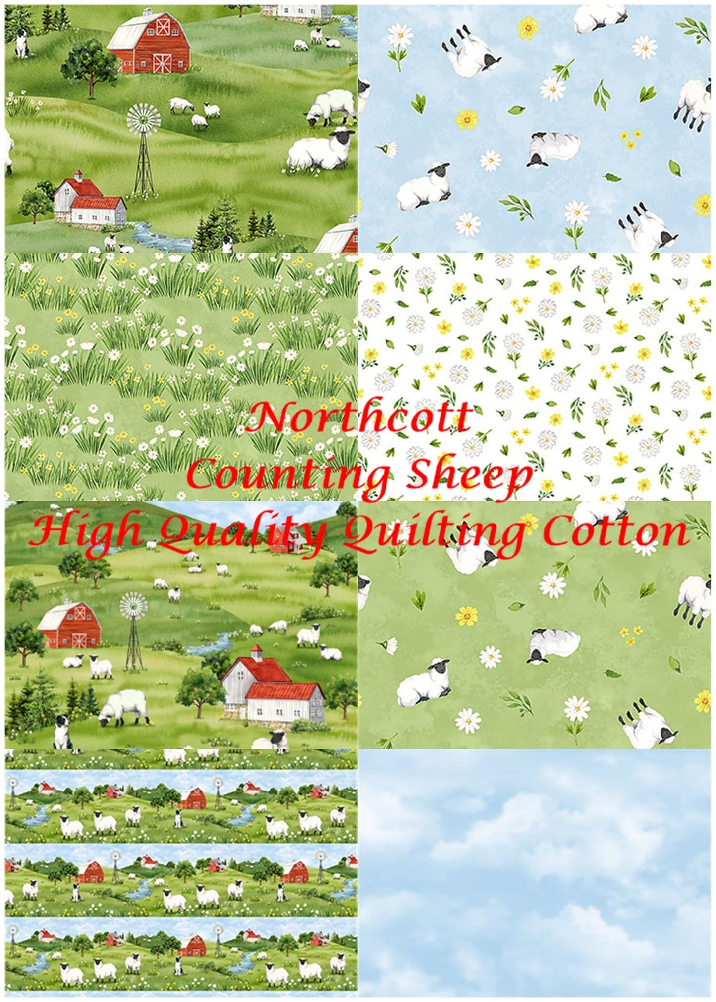 Northcott Counting Sheep Sheep Quilting Cotton Fabric- Light Green Multi