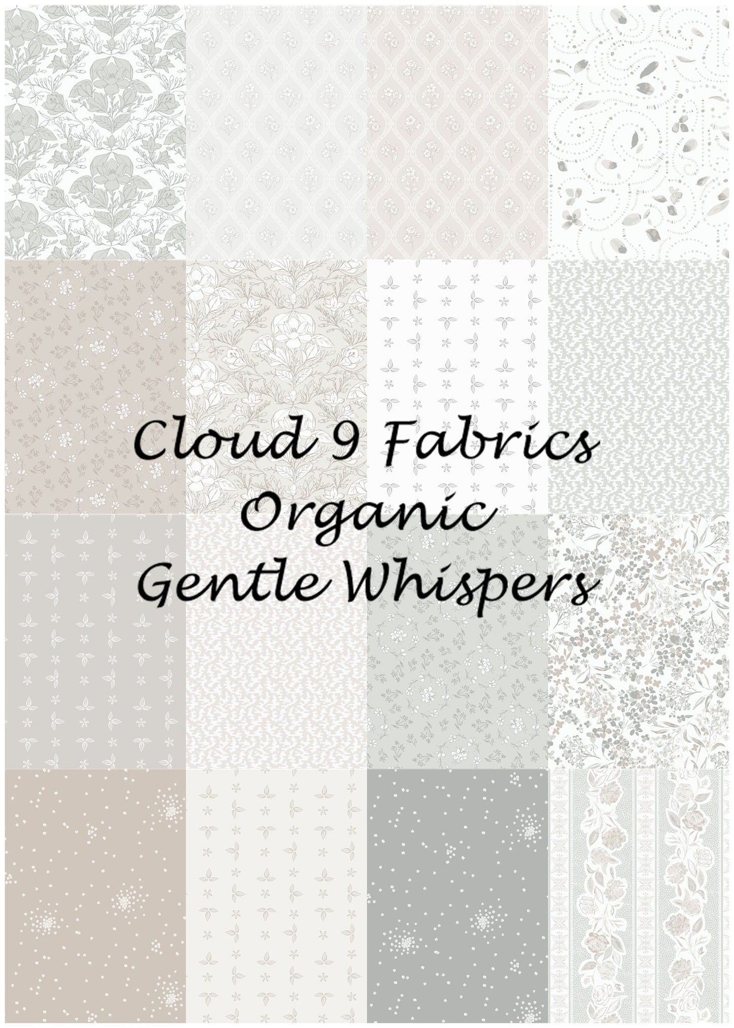 Organic Cloud 9 Fabrics Gentle Whispers Magnolia Reverie Organic Quilting Cotton Fabric- White/Gray