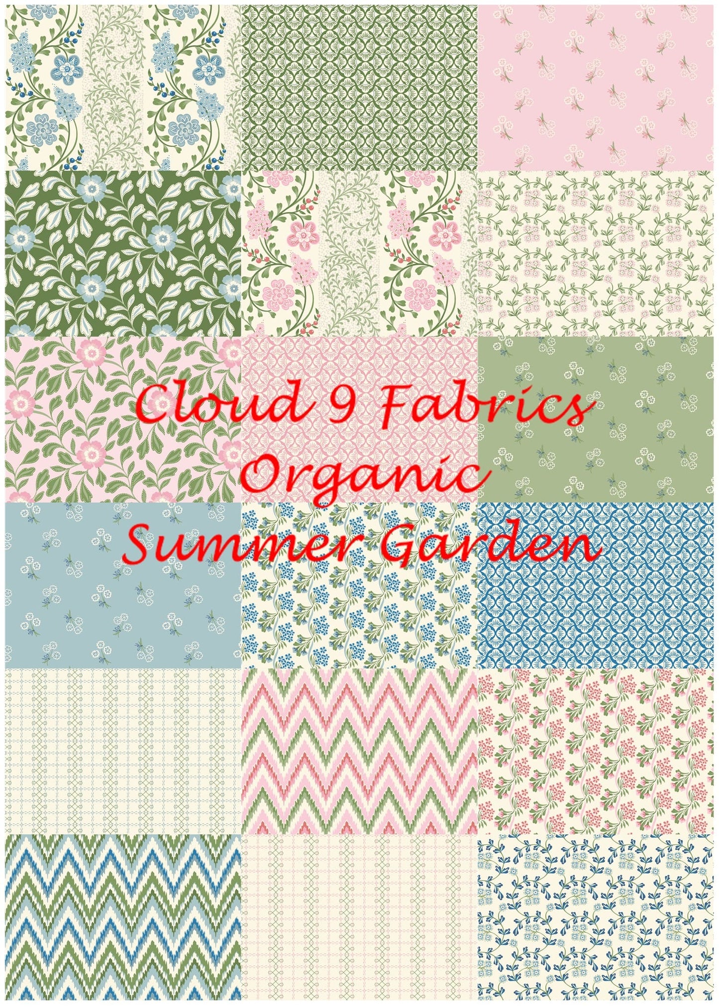 Organic Cloud 9 Fabrics Summer Garden Heritage Garden Organic Quilting Cotton Fabric- Blue