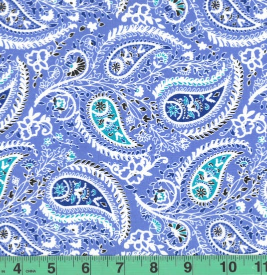 Perone Perriwinkle Paisley Easycare Poly Cotton Fabric