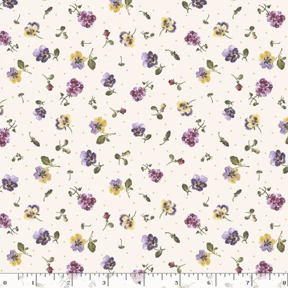 Marcus Fabrics Dandy Pansies Tossed Pansies Quilting Cotton Fabric- Cream