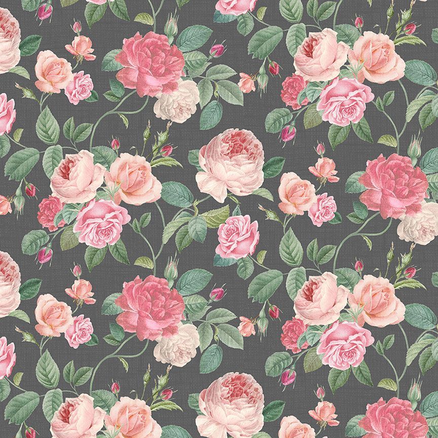 Timeless Treasures Jardin Rose Jardin Bouquets Quilting Cotton Fabric- Grey