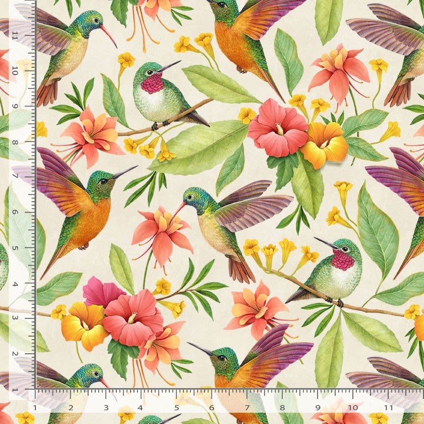Timeless Treasures Paradise Humming Bird & Tropical Florals Quilting Cotton Fabric- Multi