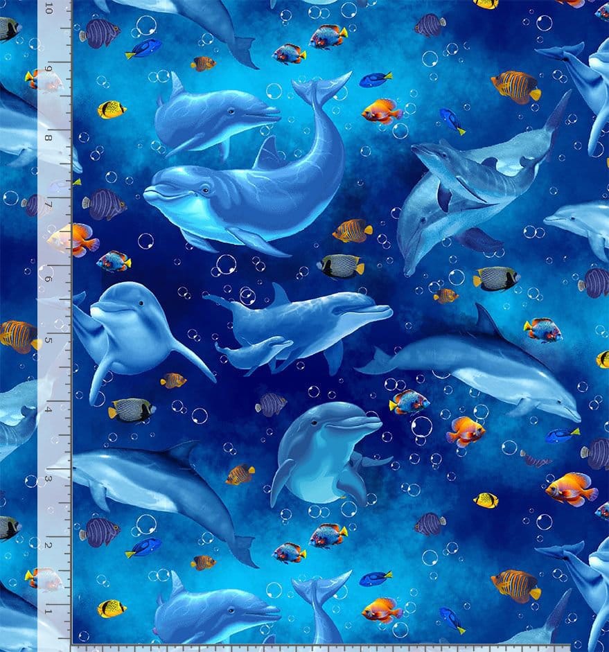 Timeless Treasures Ocean Life Playful Dolphin & Fish Quilting Cotton Fabric- Ocean
