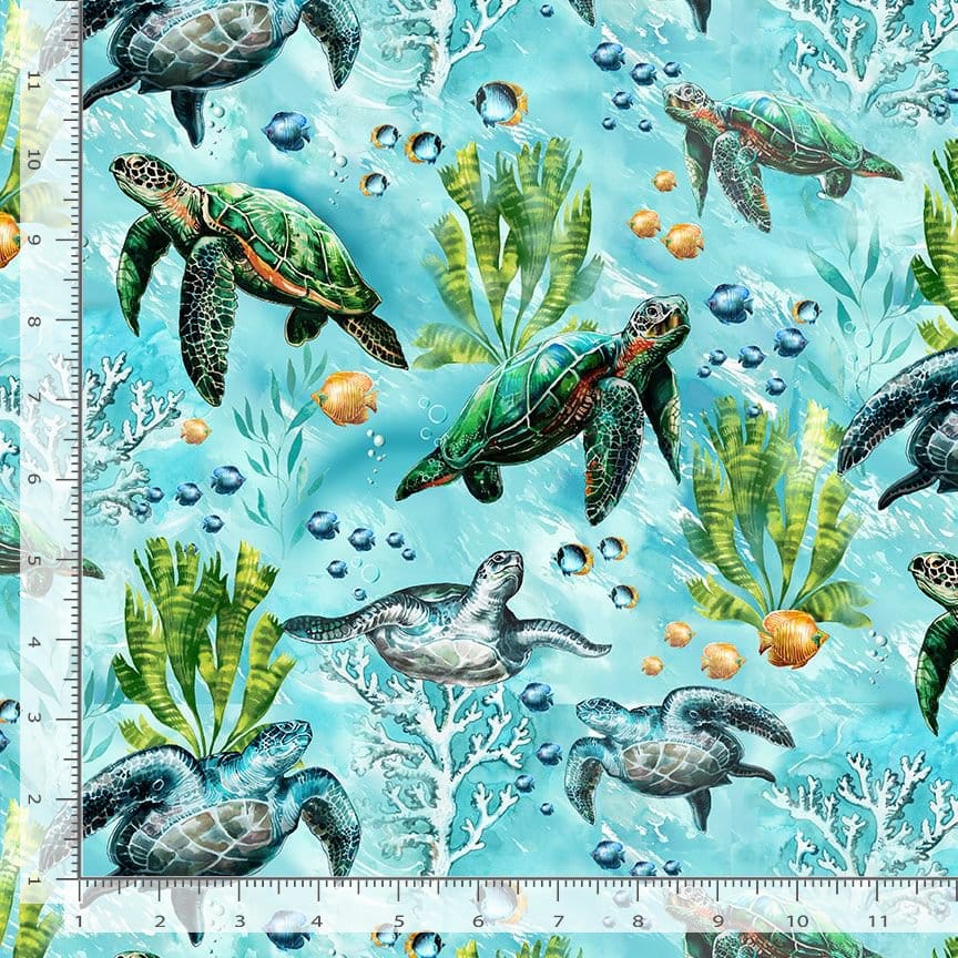 Timeless Treasures Ocean Life Sea Turtle Quilting Cotton Fabric- Aqua