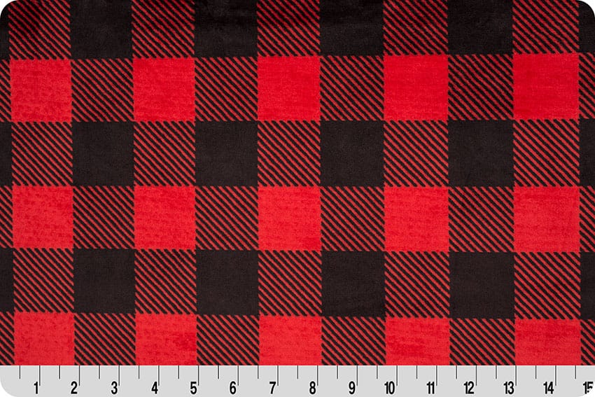Shannon Fabrics Cuddle Single Sided 58/60" wide- Buffalo Check 1 3/4" Scarlet/Black