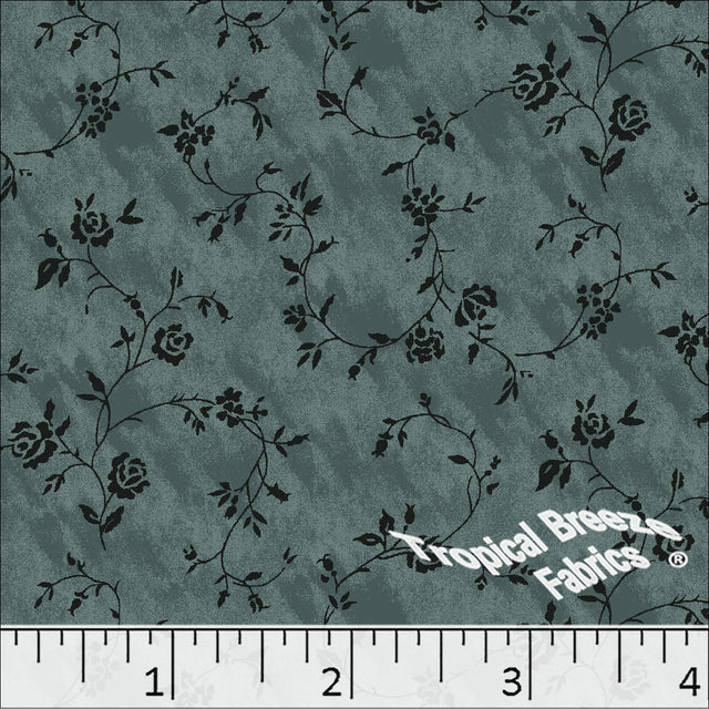 Dusty Jade Roses Poly Cotton Dress Fabric