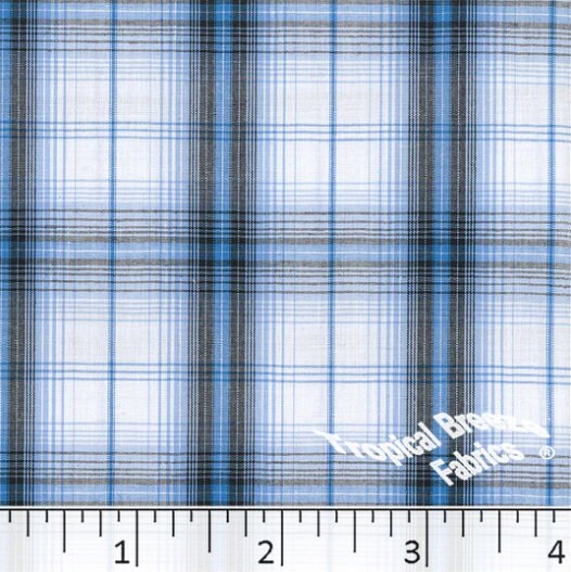 Aqua Plaid Yarn Dyed Poly Cotton Fabric - 17"