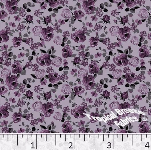 Dusty Plum Roses Poly Cotton Fabric