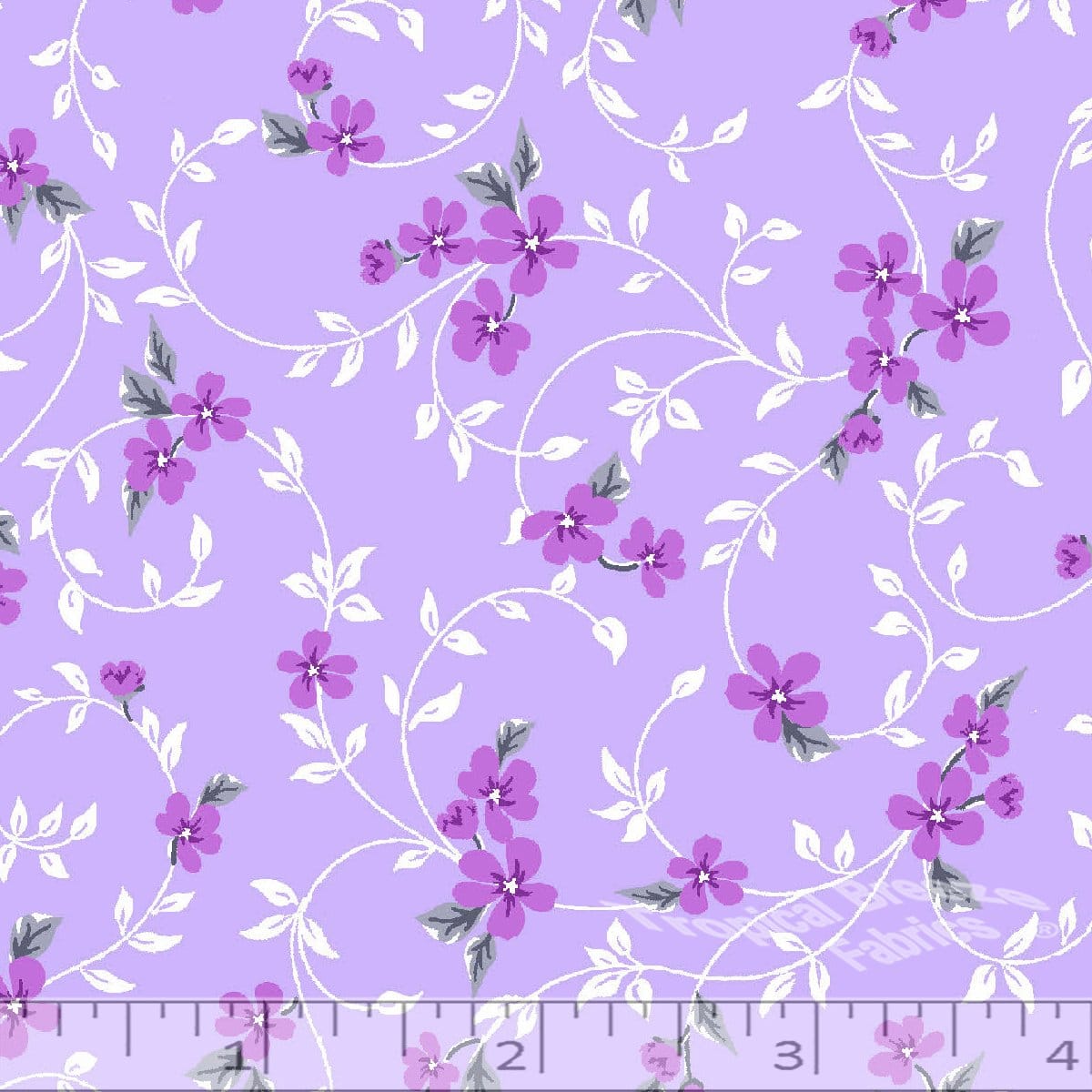 Lavender Floral Poly Cotton Fabric - 1yd 26"