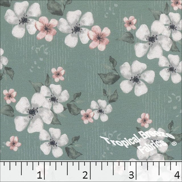 Mint Floral Dream Crepe Stretch Polyester Fabric