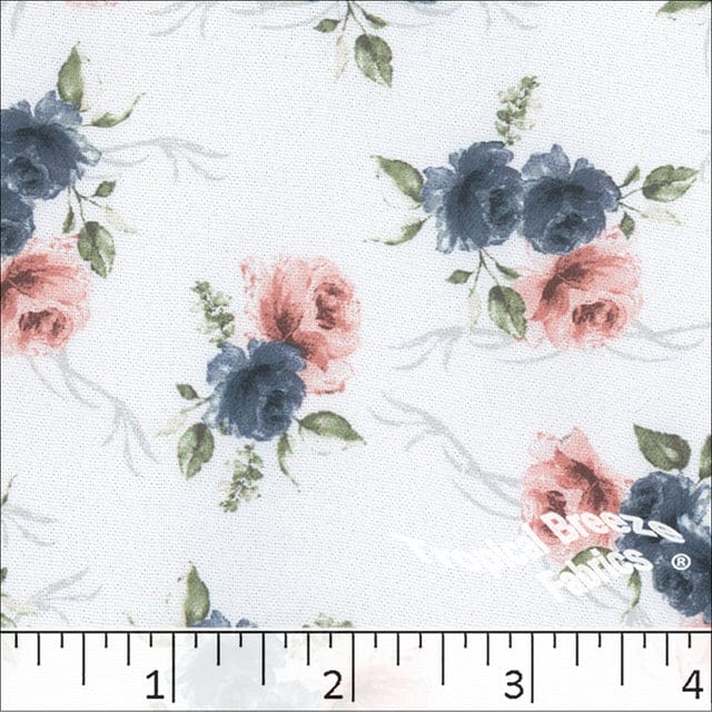 Navy Roses Dream Crepe Polyester Fabric