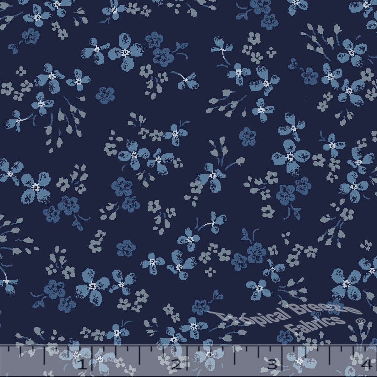Navy Slate Floral Poly Cotton Fabric - 27"