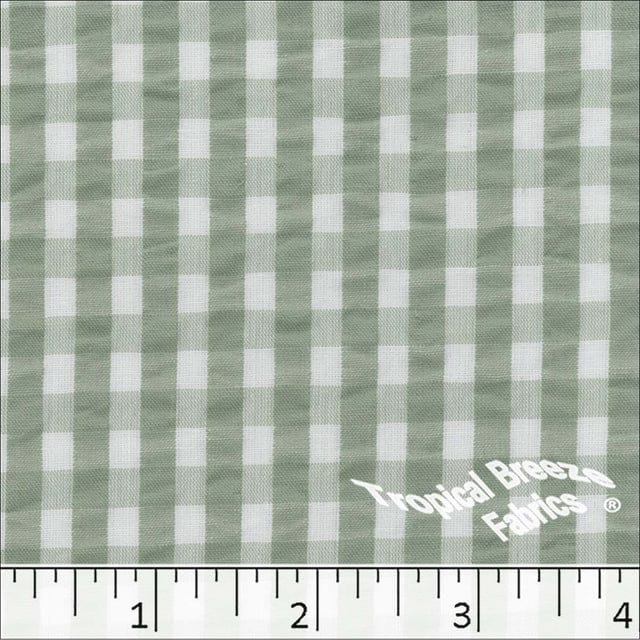 Sage Green Checkered Plaid Seersucker Fabric - 1 yd 7"