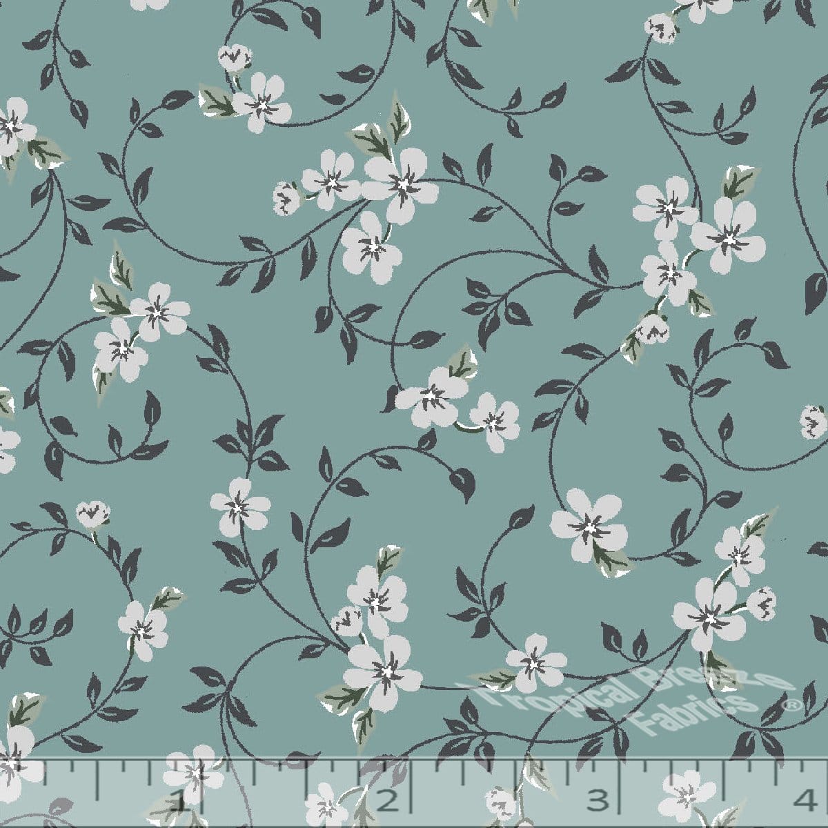 Sage Green Floral Poly Cotton Fabric - 27"