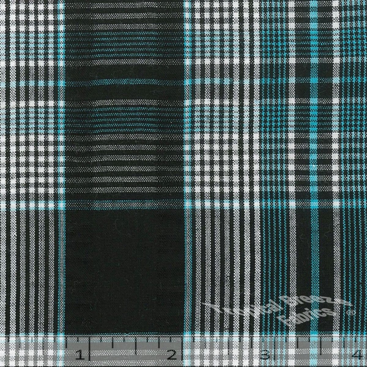 Turquoise Plaid Seersucker Fabric -1 yd 21"