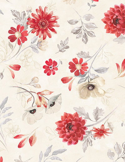 Wilmington Prints Scarlet Dreams Large Floral Toss Quilting Cotton Fabric- Cream