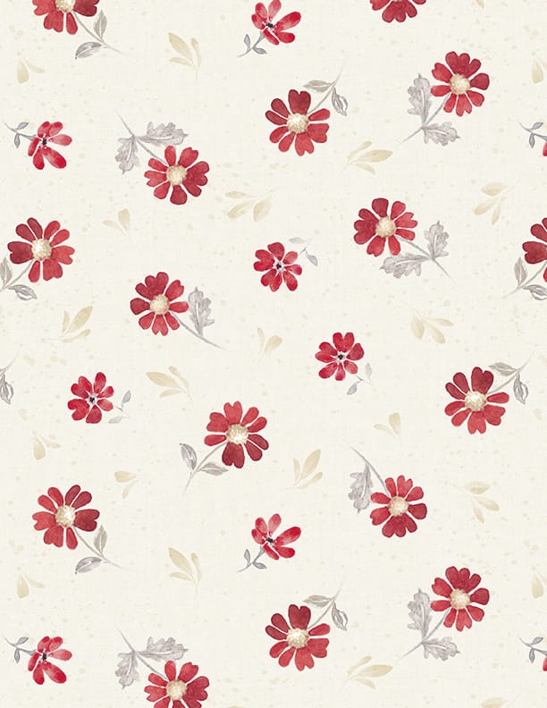 Wilmington Prints Scarlet Dreams Medium Floral Toss Quilting Cotton Fabric- Cream