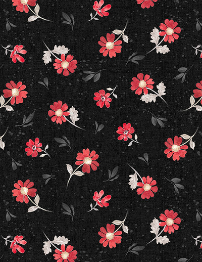 Wilmington Prints Scarlet Dreams Medium Floral Toss Quilting Cotton Fabric- Black