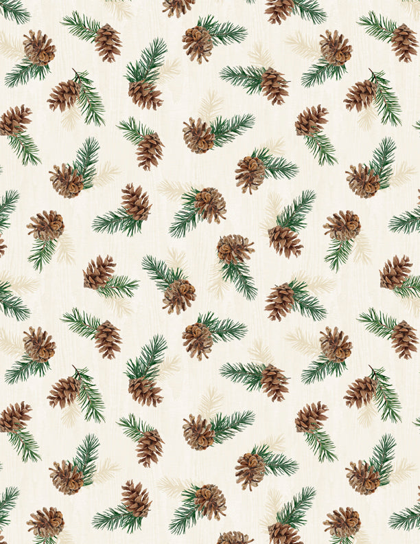 Wilmington Prints Evergreen Escape Pinecone Toss Quilting Cotton Fabric- Sand