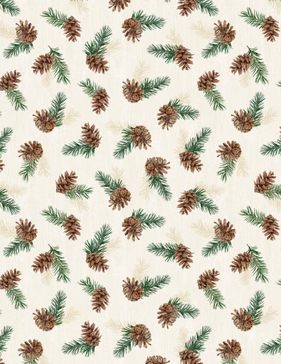 Wilmington Prints Evergreen Escape Pinecone Toss Quilting Cotton Fabric- Sand