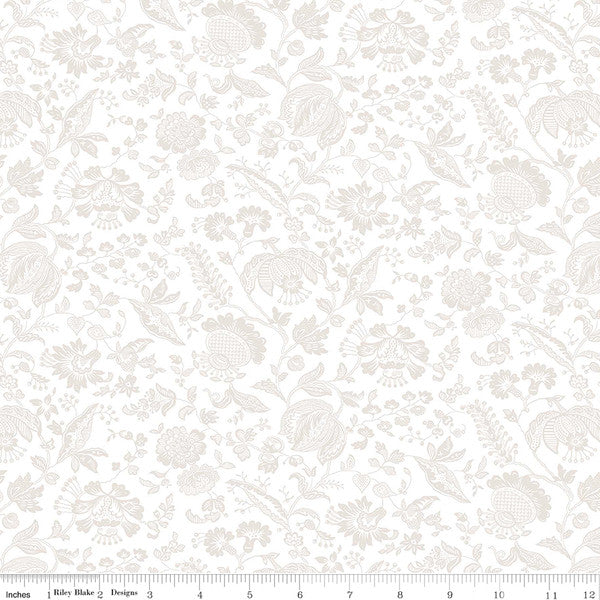 Riley Blake Liberty Lasenby Silhouette Victoria Lace Floral Quilting Cotton Fabric- Cream on Cream