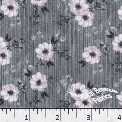 Gray Floral Crinkle Creme Polyester Fabric - 2 yds 14"