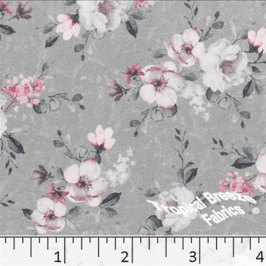Gray Roses Dream Crepe Stretch Polyester Fabric