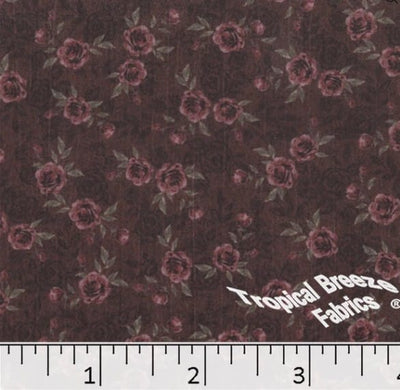 Burgundy Tiny Roses Sweet Creme Polyester Fabric