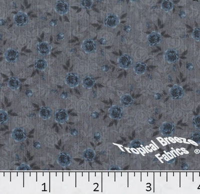 Slate Blue Tiny Roses Sweet Creme Polyester Fabric