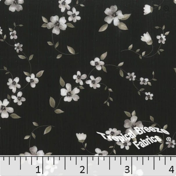 Black Floral Sweet Creme Polyester Fabric